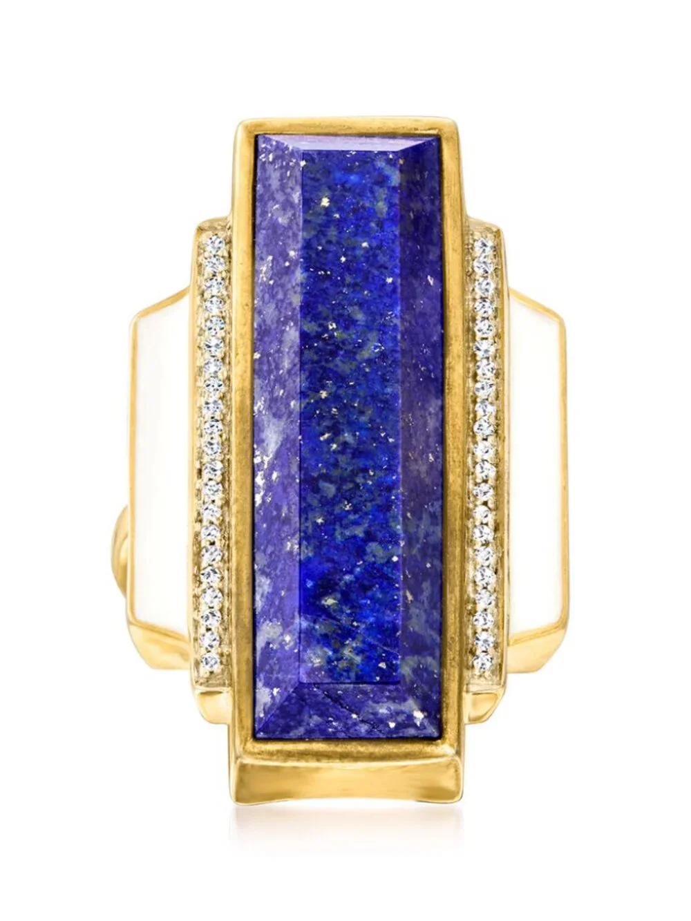 NIB WOW Art Deco Lapis & White Topaz Enamel in 18kt Gold Over Sterling - 5 -5.25